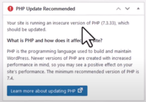 PHP upgrade aangeraden in WordPress